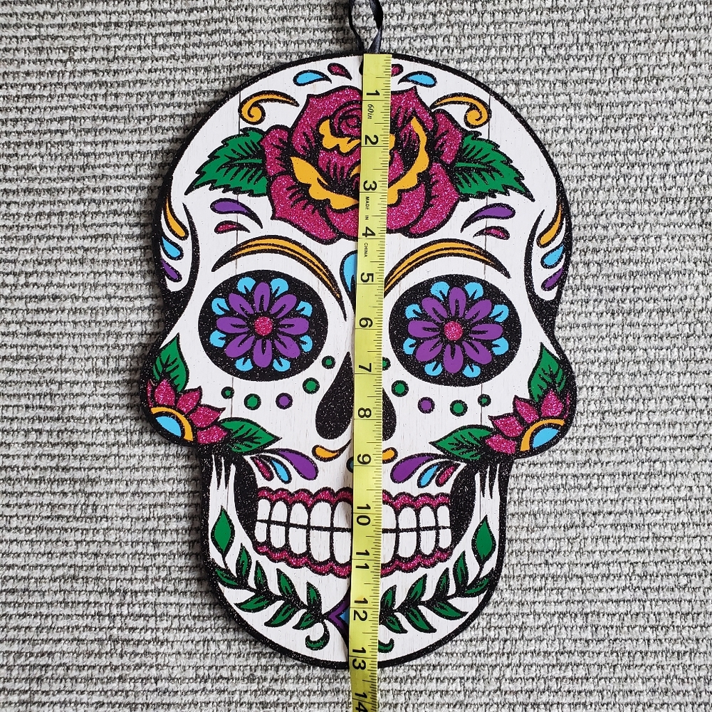 SOLD Mexican Day of The Dead Sugar Skull Wood Wall Sign - Picture 7 of 8